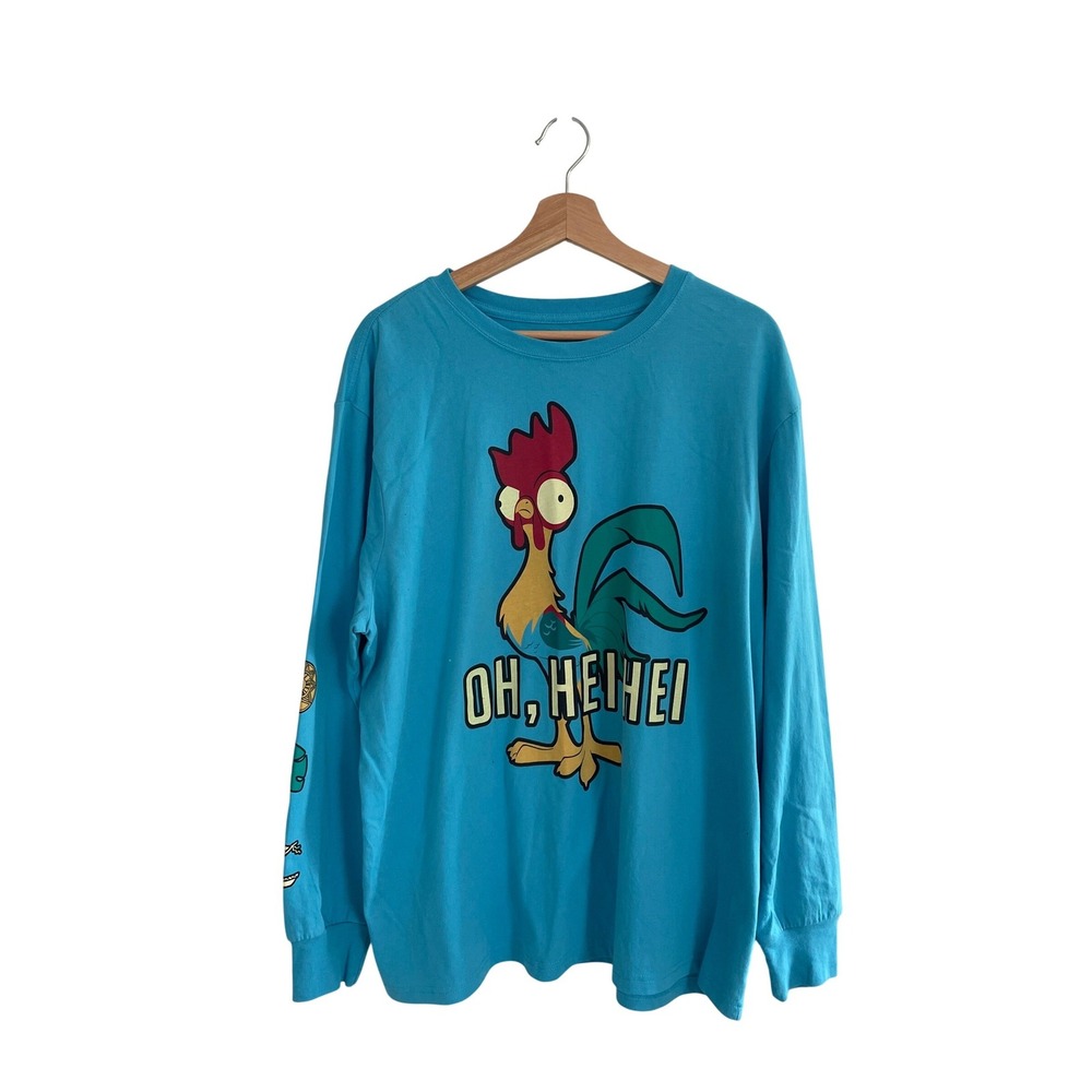 Disney Moana Hei Hei Graphic Tee Top Women XL Blue Long Sleeve Shirt